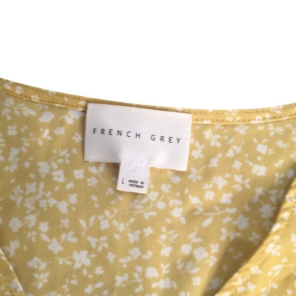 Ditsy Floral Sundress Womens Sz L Yellow Waist Tie Prairie Cottagecore - Picture 12 of 13